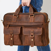 Men's Genuine Leather Bag Retro Design Business Briefcase Cowhide Oblique Bag 15.6 inch Laptop Bag